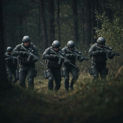 Special forces team in a tactical scenario, no text, no words, no typography, clean image